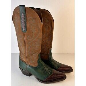 Nine West Vintage Women  7 Western Boots Used Green And Camel Cowgirl